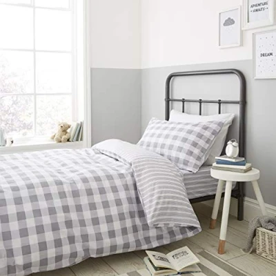 Immagine di CHECK AND STRIPE GREY SET COPRIPIUMINO 200X200+2(50X80)