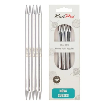 Immagine di KnitPro Nova Cubics Ferri da Maglia a Doppia Punta, 20 cm x 6 mm, Ottone Lucido, Argento