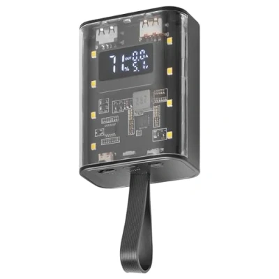 Immagine di Mars Gaming MPK 10K, Power Bank Compatto 22.5W, Carica Rapida QC3.0 &amp; PD3.0 10000mAh, Monitoraggio Intelligente della Batteria con Multi Carica, Cordino + Torcia LED, Connettività Universale, Nero