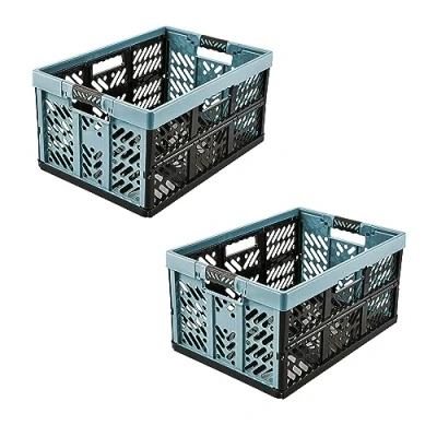Immagine di keeeper Set di Cassette Pieghevoli Robuste, Con Morbidi Manici Laterali Soft Touch, 2 x 45 L, Ben, Nordic Blue (Blu)