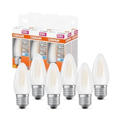 Immagine di OSRAM Lampada a led B40 stella per base E27, forma di candela, gl fr, 470 lumen, bianco freddo, 4000k, sostituzione lampadine da 40w convenzionali, non dimmerabile, pacchetto 6