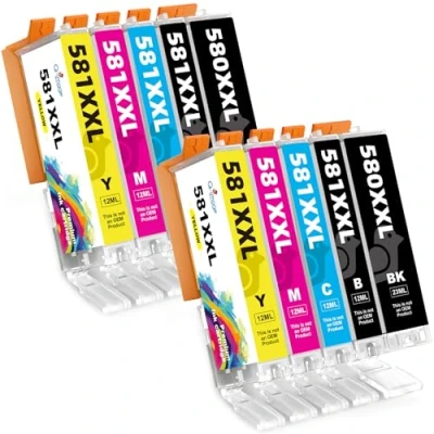 Immagine di PGI 580XXL CLI 581XXL Cartucce d&#039;inchiostro Compatibili per Canon 580 581 XXL PIXMA TS6150 TS6151 TS6250 TS6251 TS8150 TS8151 TR7550 TS705 TR8550 TS9550 TS8250 TS8251 TS8350 (10 Pack)