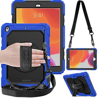 Immagine di TECHGEAR Custodia UTILITY Compatibile con iPad 9/8 / 7 Generazione, Antiurto Resistente supporto integrato girevole a 360 gradi, cinturino mano e tracolla attaccabile cover per 10.2 Pollici