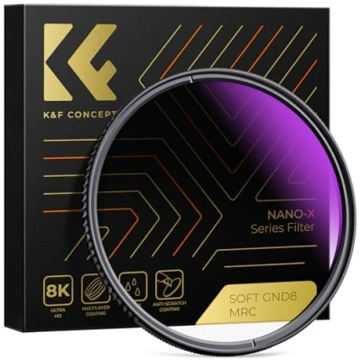 Immagine di K&amp;F Concept 52mm Filtro ND8 Graduato Circolare Soft (GND0,9, Trasmittanza 12,5%, Riflettività 1,5%) da Vetro Ottico Tedesco SCHOTT con Nano rivestimento per obiettivi
