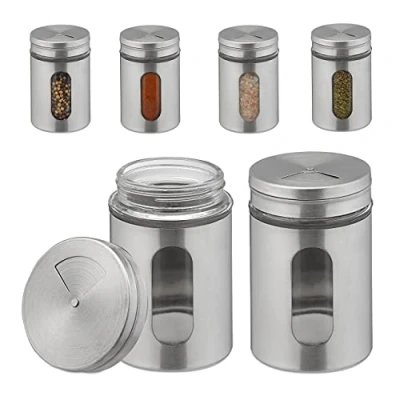Immagine di Relaxdays Portaspezie, Set da 6 Barattoli, 3 Aperture Diverse, 290 ml, XL, Coperchio Forato, Vetro, Acciaio, Argentati, Inox, Argento, pz