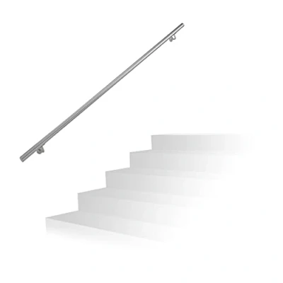Immagine di Relaxdays Corrimano in Acciaio 201, Lunghezza: 200 cm, Barra Rotonda per Scale Interne e Esterne, Ø 38 mm, Argento