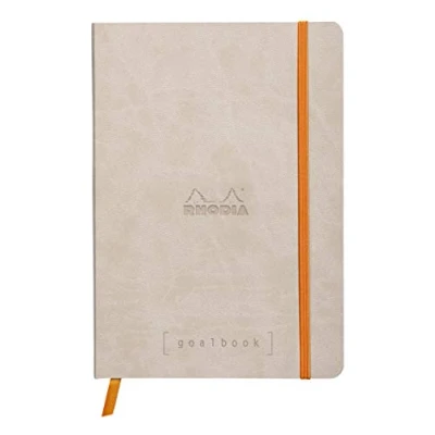 Immagine di RHODIA 117745C Taccuino flessibiIe BULLET JOURNAL GOALBOOK Beige A5 Puntinato Dot 240 pagine Carta Clairefontaine Avorio 90g 2 Segnapagina, Chiusura con elastico Copertina Simil Cuoio