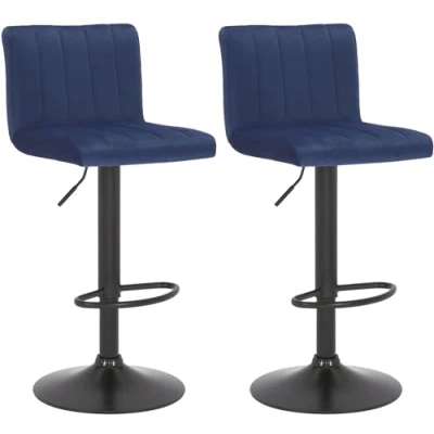 Immagine di CLP Set di 2 sgabelli da bar Jamie velvet I Sgabello banco regolabile in altezza con poggiapiedi, Colore:blu
