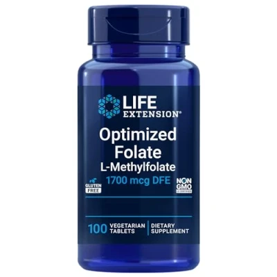 Immagine di Life Extension, Optimised Folate, 5 MTHF, Dose Elevata, 100 Compresse vegane, Testate in Laboratorio, Vegetariane, Senza Glutine, Soia, Non GMO