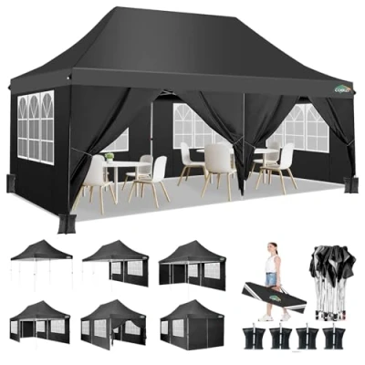 Immagine di COBIZI gazebo pieghevole, 3 x 6 m, impermeabile, stabile, con parti laterali, tetto alto e borsa per il trasporto, da giardino, feste, festival, matrimoni, UV50+