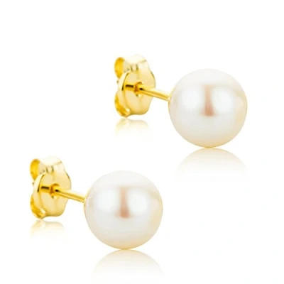 Immagine di Orecchini con Perle Orovi in oro Giallo, Vero 9KT 375, Piccoli a lobo coltivate di 6,00 MM, Bottone ipoallergenici perno e chiusura farfalla pressione.