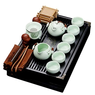 Immagine di fanquare Kung Fu Servizio da tè in Ceramica con Vassoio e Piccoli Strumenti tè, Cinese Set Porcellana, Bianco
