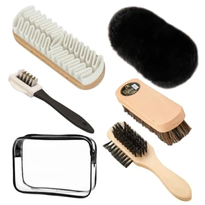 Immagine di DERJDISF Spazzola per Scarpe Kit Pulizia da 6 Pezzi Stivali con Custodia, Ideale Scarpe, Seggiolini Auto, Divani e Borse, Set di in Pelle Scamosciata