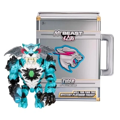 Immagine di MrBeast Lab Figura da collezione di tigre Apex Beast, in piedi a 15,8 cm altezza, con dettagli estremi, confezione premium, 13 punti articolazione e mascella Chomp, 2 collezionare