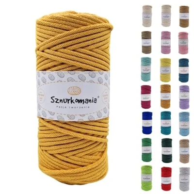 Immagine di cordoncino di cotone 3 mm 100 m, 46 colori, in intrecciato mm, corda macramè, filato alta qualità, macramè (giallo)