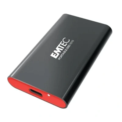 Immagine di Emtec Unità SSD esterna X210 Elite da 1 TB Retrocompatibile USB 3.2 Gen1 e 2.0 Tecnologia 3D NAND Flash Cavo C Gen2 A custodia protettiva in silicone inclusa, colore: nero