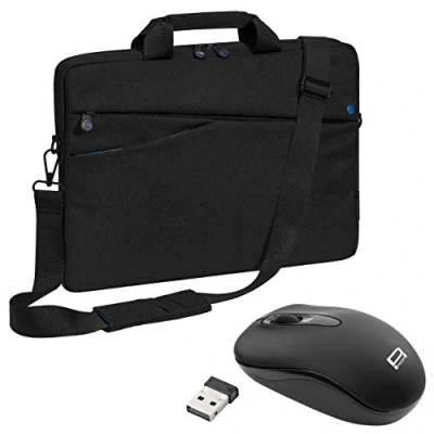 Immagine di PEDEA Borsa a tracolla Fashion per laptop fino 17,3&quot;, con e mouse wireless, colore: Nero/Blu