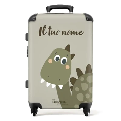 Immagine di NoBoringSuitcases.com Valigia Bambini, Grande, Personalizzabile, Trolley Bambino, Per Serratura TSA, Grande 23 kg (67 cm 72 L), (Dino Verde)