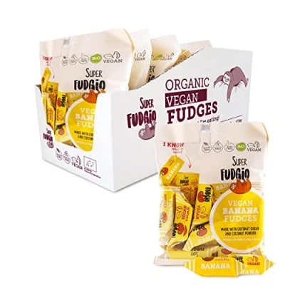 Immagine di SUPER FUDGiO Bone di mucca Vegan Caramel Caramelle morbide Bonon ingredienti naturali con latte cocco biologico al 100% e zucchero 10 X 150 g Multipack Banana
