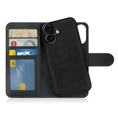 Immagine di MyGadget Cover compatibile con iPhone 16 Custodia Libretto Magnetica Portafoglio Flip Wallet Case Porta Carte in Similpelle PU Removibile Nero