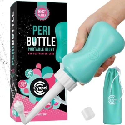 Immagine di Cynpel Bidet Portatile Bottiglia Perianale da 350 ml per WC Viaggio e Camper Neomamme dopo il Parto in Ospedale Borsa Inclusa Turchese