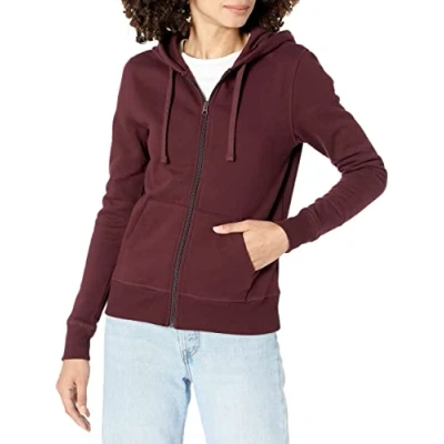Immagine di Amazon Essentials Felpa con Cappuccio e Zip a Tutta Lunghezza in Pile di French Terry (Taglie Forti Disponibili) Donna, Bordeaux, S