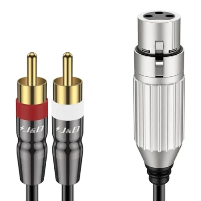 Immagine di J&amp;D Cavo da XLR Femmina a Doppio RCA Maschio, Adattatore per di Interconnessione Audio Stereo con Rivestimento in PVC Sbilanciato 2 Y Splitter Patch, 1,8 Metri