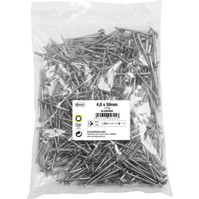 Immagine di Connex KL3264050 viti universali, 4,0 x 50 mm, confezione grande da 1 kg, testa svasata, con attacco TX, filettatura parziale, in acciaio inox, set di sacchetto