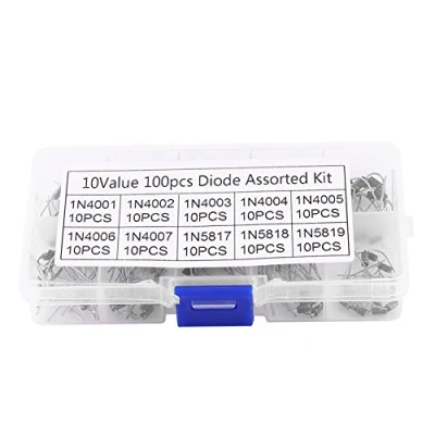 Immagine di Diodo raddrizzatore Elprico, kit elettronico assortimento diodi da 100 pezzi 10 valori 1N4001 1N4007 1N5817 1N5819 con scatola di immagazzinaggio