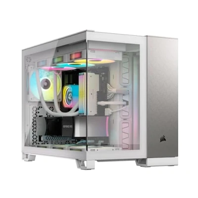 Immagine di CORSAIR 2500X Small Tower mATX Case per PC Doppia Camera Vetro Temperato Panoramico Compatibile con Scheda Madre a Connessione Inversa Nessuna Ventola Inclusa Bianco/Alluminio Grigio Satinato