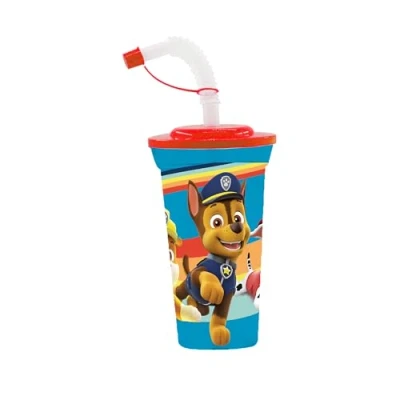 Immagine di p:os 3342088 Tazza per Bambini Paw Patrol con Cannuccia e Coperchio integrati, recipiente Bere Una capacità di Circa 500 ml, Ideale Bevande Fredde,