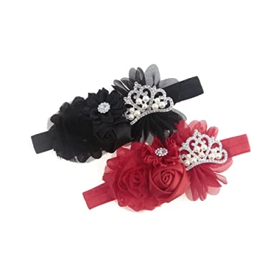 Immagine di Nishine Fascia per capelli battesimo bambine, in tessuto, con fiori, tiara elastica coppia (rosso/nero)