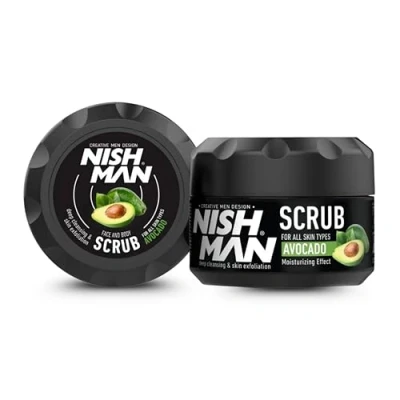 Immagine di Nishman Scrub viso Cura esfoliante della pelle maschile Rimuove le cellule morte pelle, deterge a fondo e fornisce una carnagione fresca, morbida radiosa (300 ml, avocado)