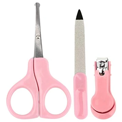 Immagine di 3Pcs Kit Clipper per Unghie Bambini Set Manicure Forbici Neonato Dita Piedi Tagliare Strumenti Infermieristici (Scissor + Tagliaunghie Lima Unghie) (Pink)