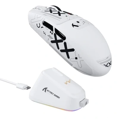 Immagine di ATTACK SHARK G3PRO Gaming Mouse with Magnetic Charging Dock, PixArt PAW3311 Sensor, BT/2.4G Wireless/Wired Grip Tape, 25000 DPI, Gamer Mice for Win11/Xbox/PS/Mac (White)