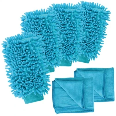 Immagine di com four® Set per la cura dell&#039;auto da 6 pezzi con panno in microfibra e guanto il lavaggio (6 parti blu 4/2)