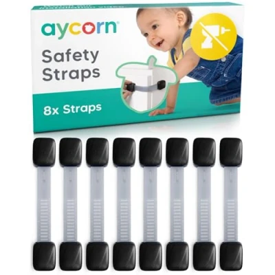 Immagine di AYCORN Cinghie di Sicurezza per Bambini Blocchi Mobili e Armadietti Sicure, Regolabili Flessibili Armadi, Bidoni, Cassetti, Congelatori, WC (Confezione da 8)