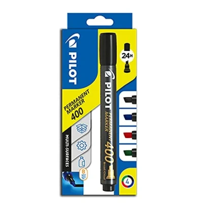 Immagine di Pilot Permanent Marker 400 mit Keilspitze, 4er Set (Blau, Schwarz, Rot, Grün)