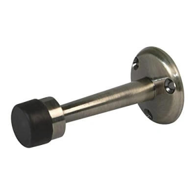 Immagine di Amig Fermaporta per Passo Diametro 19 x 75 mm Modello 601 Ottone Finitura Cuoio Gomma Nera Posizione a Parete Include Tirafondi l&#039;installazione