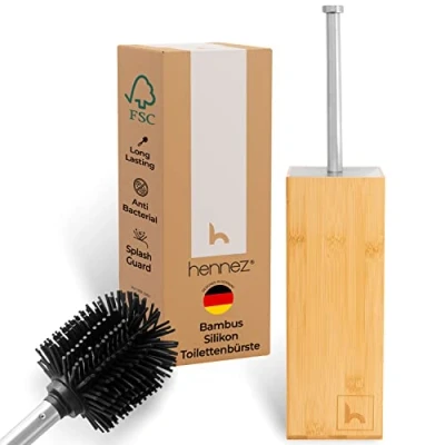 Immagine di HENNEZ scopino per WC in silicone con porta bambù, supporto, WC, silicone,