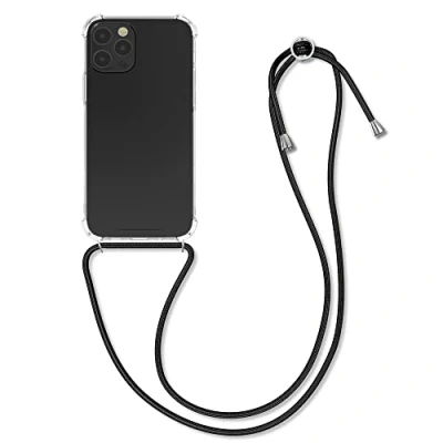 Immagine di kwmobile Custodia Compatibile con Apple iPhone 12 / Pro Cover Back Case in Silicone TPU Protezione Smartphone Cordino nero/trasparente