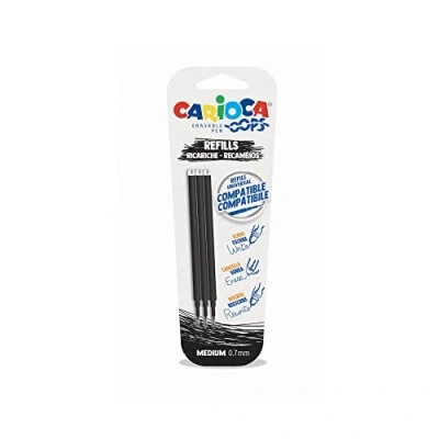 Immagine di Carioca Oops Ricariche Penna Cancellabile Nera, Refill Compatibile, Inchiostro Termosensibile, 3 Pezzi, Colore Nero
