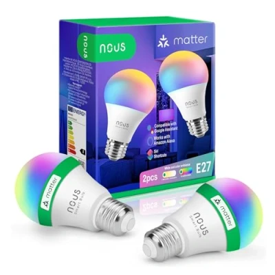 Immagine di NOUS Lampadina Matter E27, Smart WiFi RGB, Compatibile con Alexa, Home Assistant, Apple HomeKit, Casa Intelligente, telecomando, Lampada LED che Cambia Colore, Llampadina 2,4 GHz