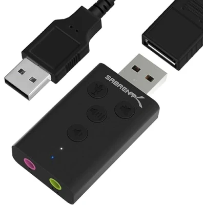 Immagine di SABRENT Adattatore Audio Stereo 3D Esterno USB in Alluminio per Windows e Mac. Plug &amp; Play Nessun Driver Necessario. [Nero]