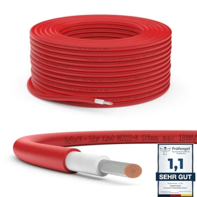 Immagine di RedStar24 Cavo Solare Premium 6mm² Rosso 30m Resistente ai UV, Fotovoltaico, per Pannello Solare, Inverter, Regolatore Alta Performance, Durevole
