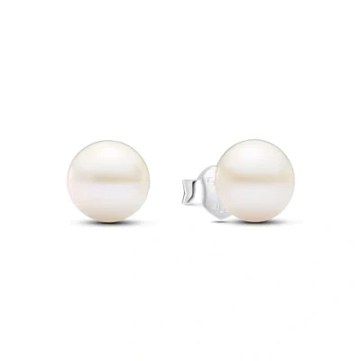 Immagine di PANDORA Timeless Orecchini A Bottone in argento Sterling con perla coltivata d&#039;acqua dolce trattata bianca da 7 mm, (7Mm)