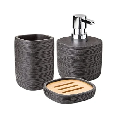 Immagine di TATAY 6350000 Portasapone realizzato in poliresina di alta qualità, collezione Bambu, colore: Grigio grafite, Nero