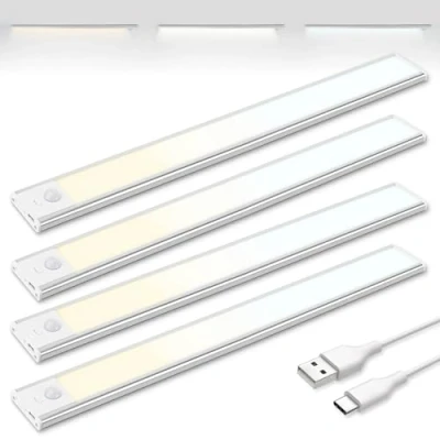 Immagine di Brendz LED Sottopensile Cucina, Luce Ricaricabile, 4 x 40cm, USB C, 2200mAh, 3 Temperature di Colore, Dimmerabili, Magnetica, Luci Cucina Senza Fili, Puyo Argent