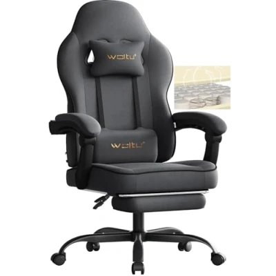 Immagine di WOLTU Sedia gaming, Ampia da Ufficio Ergonomica Imbottita con Cuscino a Molla, Alta Capacità di Carico, per Computer Schienale Alto e Poggiapiedi, Tessuto Tecnologico, Grigio, GS10gr