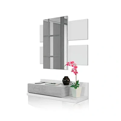 Immagine di Habitdesign Ingresso con cassetto e Specchio, Mobile da Ingresso, Modello Tekkan, Rifinito in Bianco Artik Cemento, Misure: 75 cm (Larghezza) x 116 (Altezza) 29 (profondità)